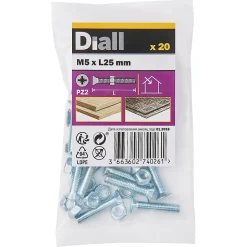 20 vis métaux tête fraisée acier zingué 5 x 25 mm-Diall Sale