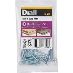 20 vis métaux tête fraisée acier zingué 3 x 25 mm-Diall