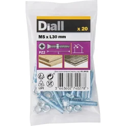 20 vis métaux tête fraisée acier zingué 5 x 30 mm-Diall Outlet