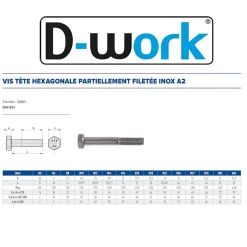 50 Vis Métaux Tête Hexagonale F/Partiel 8 x 140 mm - DIN 931 - Inox A2 --D-Work Hot