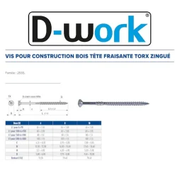 100 Vis pour Construction Bois Tête Fraisante Torx T30 6 x 300 mm - Zingué blanc -^D-Work New