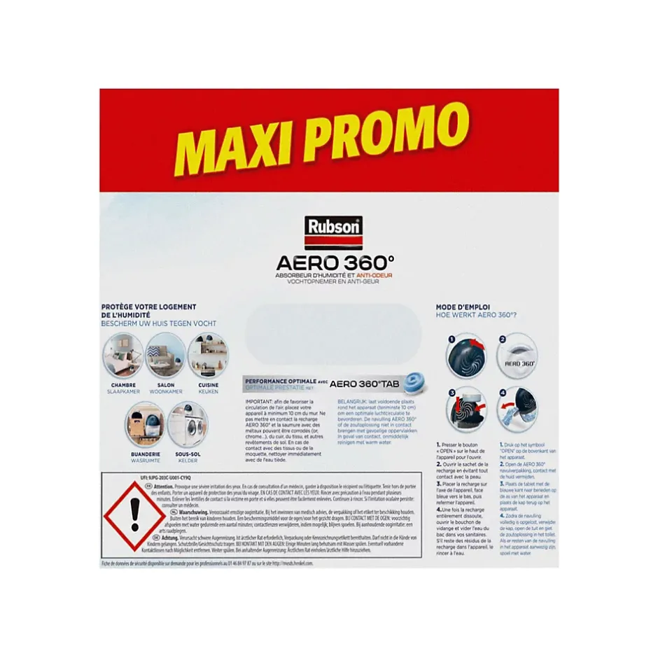 Absorbeur d'humidité aéro 360° 20m²+ 6 recharges^Rubson Online