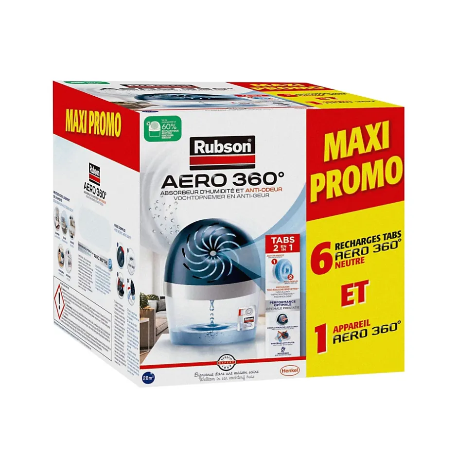 Absorbeur d'humidité aéro 360° 20m²+ 6 recharges^Rubson Online