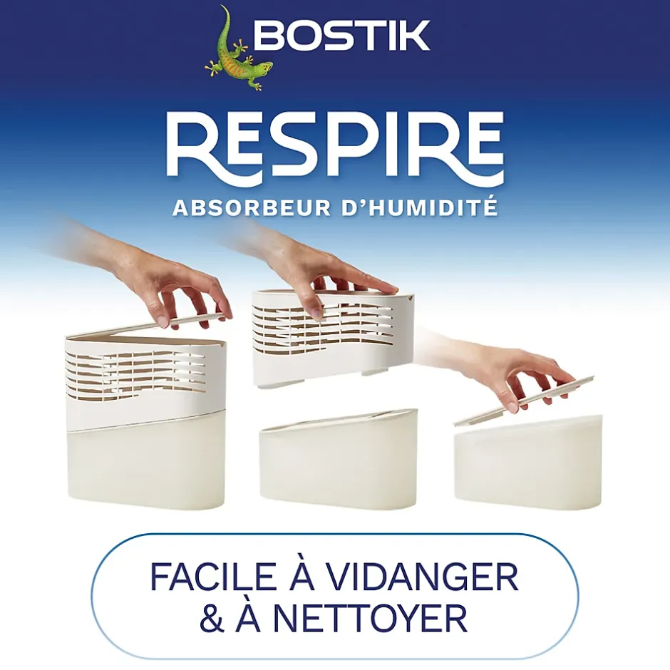 Absorbeur d'humidité avec 2 tablettes de 250 g Respire pour surface de 25 m²-Bostik