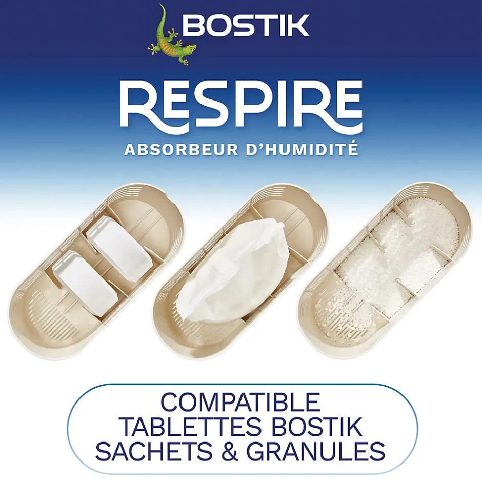 Absorbeur d'humidité avec 2 tablettes de 250 g Respire pour surface de 25 m²-Bostik