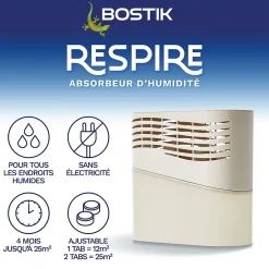 Absorbeur d'humidité avec 4 tablettes de 250 g Respire pour surface de 25 m²^Bostik Discount