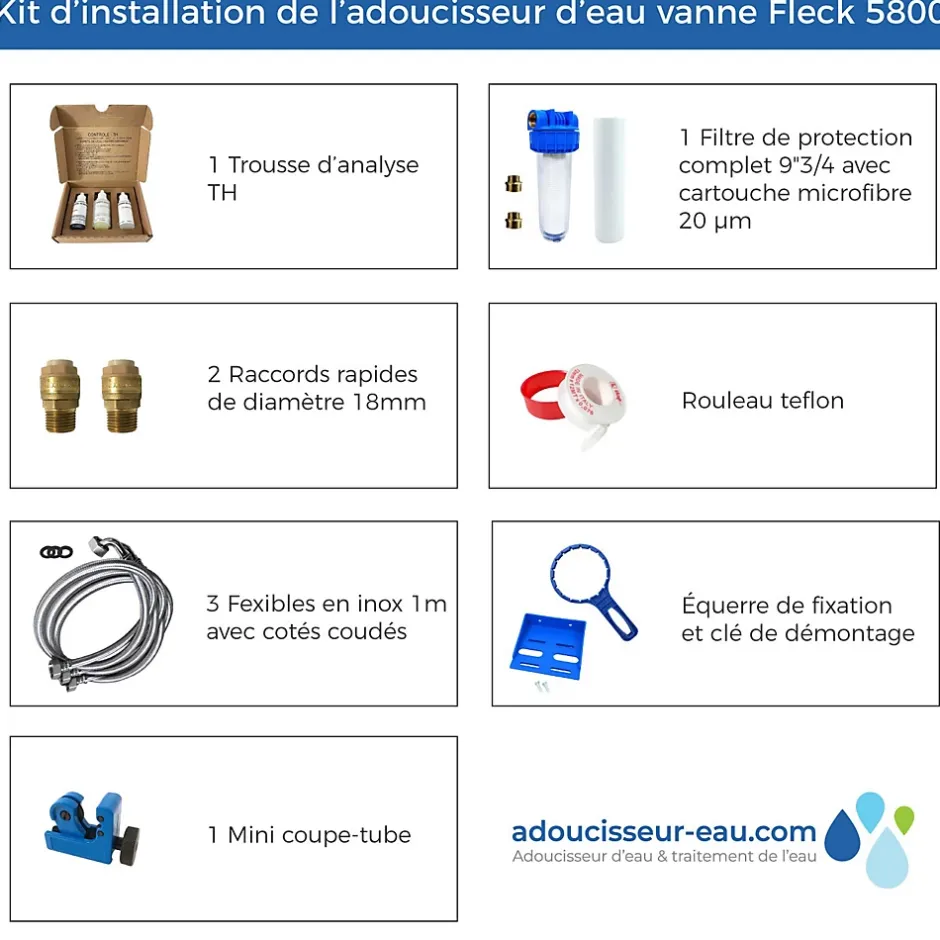 Adoucisseur D'eau 30L Fleck 5800 SXT Monobloc Volumétrique + Kit Installation Fabrication Française-Toodo Sale