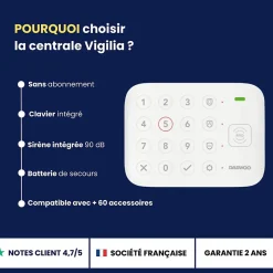 Alarme Maison Wifi Sans Fil Vigilia VIG502 - Kit Complet avec Caméras Full HD intérieur et extérieure autonome et 9 Acces-Daewoo Discount