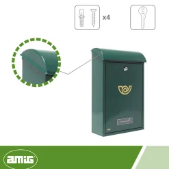 - Boîte aux lettres 2 - 400 x 250 x 100 mm - Acier - Vert-Amig Discount