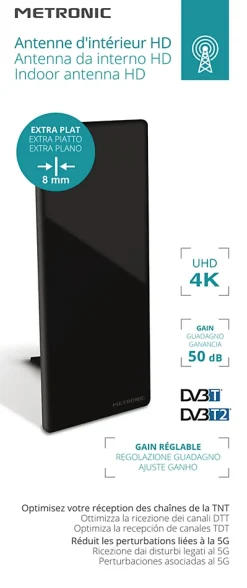 Antenne d'intérieur HD murale 50 dB - noire - 416978-Metronic Online