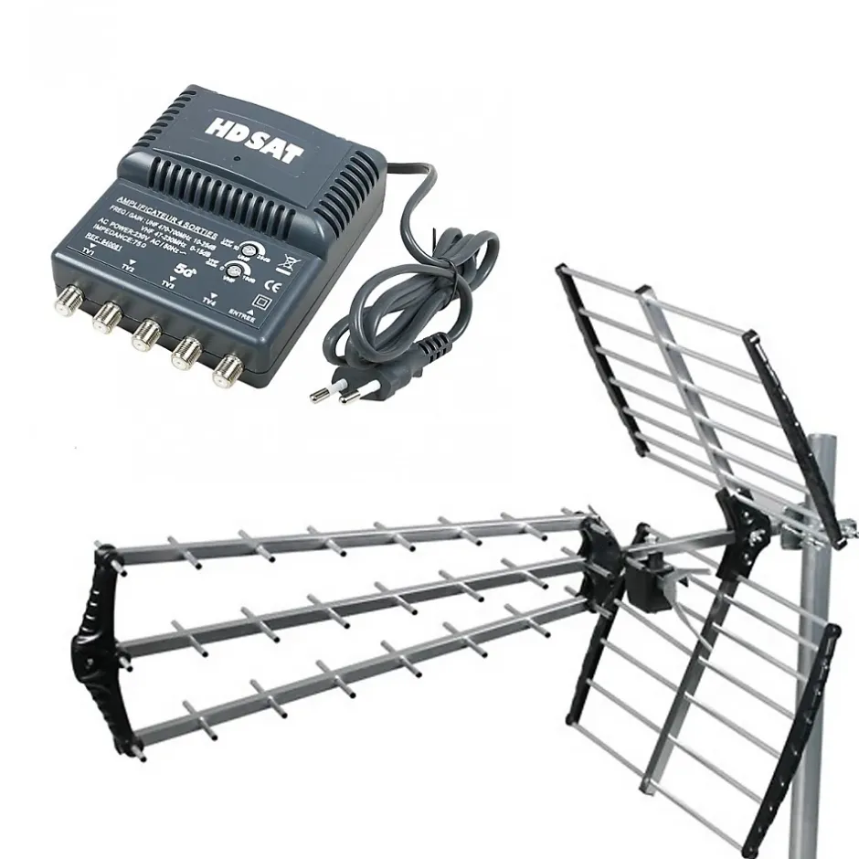 Antenne TNT Trinappe Gain 18dB + Amplificateur tnt 4 Sorties^Hdsat Online