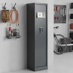 Armoire à fusils serrure électronique – 5 armes avec coffre intérieur, acier gris – 120 L – l.35 x H.145 x P.30 cm-Smith & Locke Sale