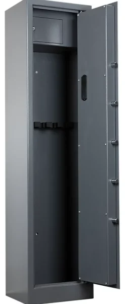 Armoire à fusils serrure électronique – 5 armes avec coffre intérieur, acier gris – 120 L – l.35 x H.145 x P.30 cm-Smith & Locke Sale