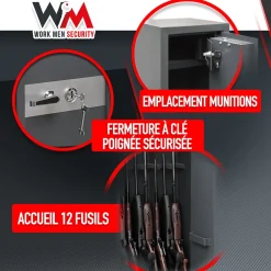 Armoire à fusils 500X340X1450mm avec coffre intérieur - 12 fusils - Workmen Security-Work Men Sale