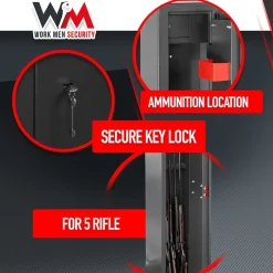 Armoire à fusils 315X205X1380mm avec coffre intérieur - 5 fusils - Workmen Security-Work Men Online