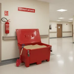 Bac à sable incendie/ à sel de déneigement 200l +grenouillères + cadenas + pelle^Plast'Up Rotomoulage Hot