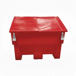 Bac à sable incendie/ à sel de déneigement 300l + grenouillères + cadenas-Plast'Up Rotomoulage New