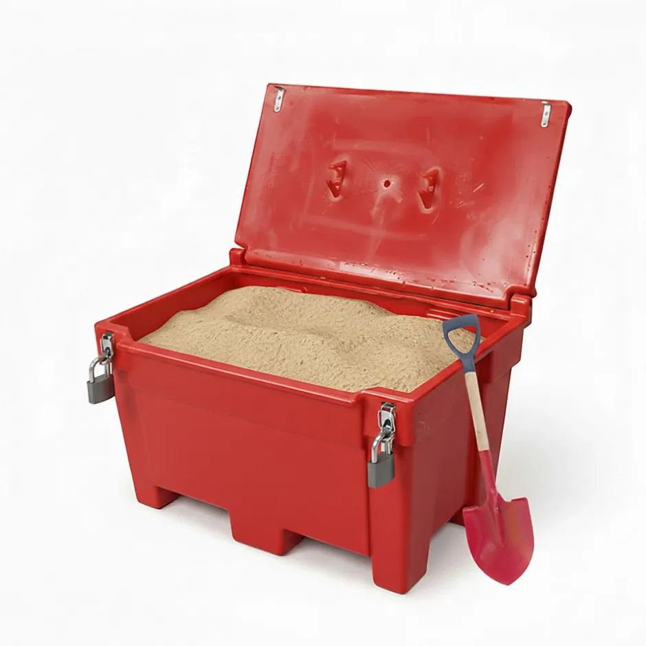 Bac à sable incendie/ à sel de déneigement 300l + grenouillères + cadenas + pelle^Plast'Up Rotomoulage Outlet