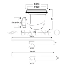 Siphon 87mm, pour receveurs de douche, hautere 87mm, Stone Tray^Balneo New