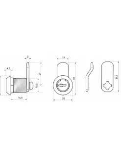 Batteuse avec came pour boîte aux lettres, nickel, longueur 19.7mm, 2 clés -^Thirard