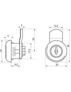 Batteuse avec came pour boîte aux lettres, nickel, longueur 9.7mm, ép.1 à 5,5 mm max, 2 clés -^Thirard Online