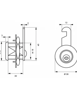 Batteuse nickelée, longueur 20mm, épaisseur maxi 14mm, 2 clés -^SP Best