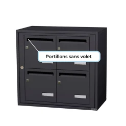 Bloc collectif , 2x2, grade 3, simple face, Intérieur, fixation murale, gris anthracite RAL 7016 finition brillante^Leabox.com Outlet