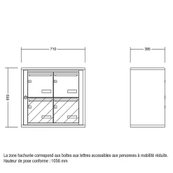 Bloc collectif , 2x2, grade 3, simple face, Intérieur, fixation murale, gris anthracite RAL 7016 finition brillante^Leabox.com Outlet