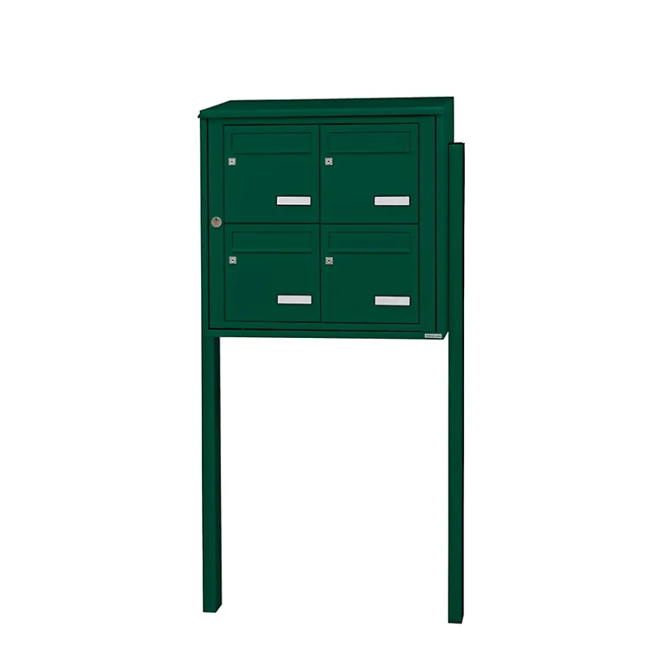 Bloc collectif , 2x2, grade 3, simple face, Extérieur, fixation sur pieds à sceller, Vert mousse RAL 6005 brillant^Leabox.com Clearance