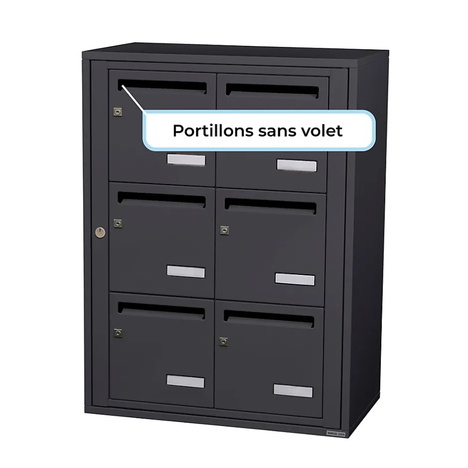 Bloc collectif , 2x3, grade 3, simple face, Intérieur, fixation murale, gris anthracite RAL 7016 finition brillante^Leabox.com