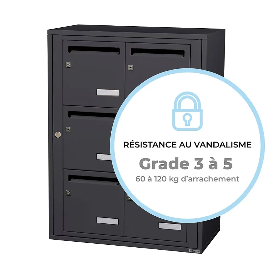 Bloc collectif , 2x3, grade 3, simple face, Intérieur, fixation murale, gris anthracite RAL 7016 finition brillante^Leabox.com