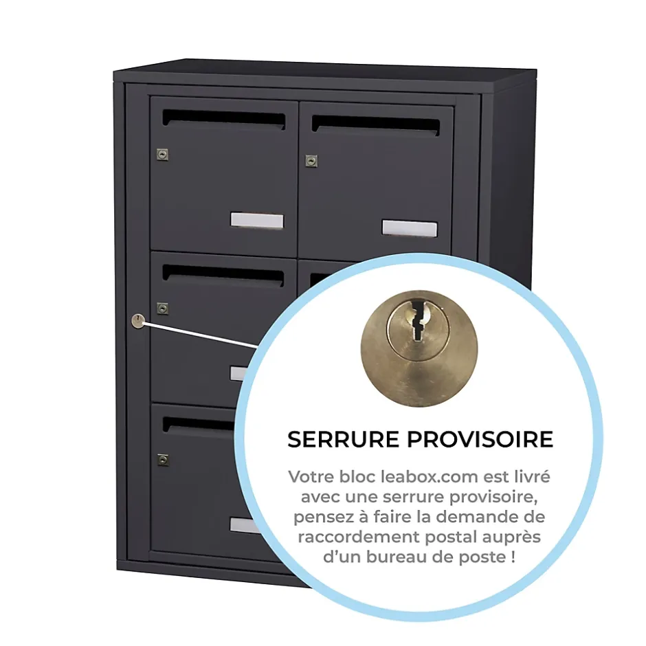 Bloc collectif , 2x3, grade 3, simple face, Intérieur, fixation murale, gris anthracite RAL 7016 finition brillante^Leabox.com