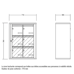 Bloc collectif , 2x3, grade 3, simple face, Intérieur, fixation murale, gris anthracite RAL 7016 finition brillante^Leabox.com