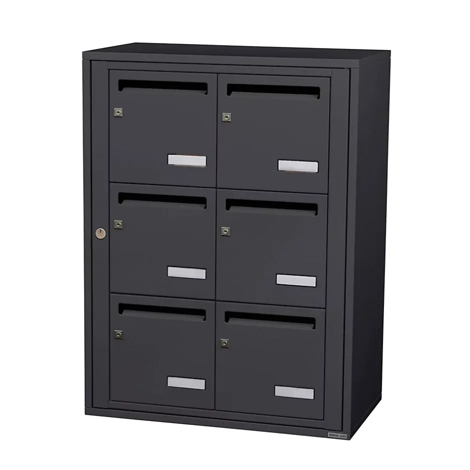 Bloc collectif , 2x3, grade 3, simple face, Intérieur, fixation murale, gris anthracite RAL 7016 finition brillante^Leabox.com