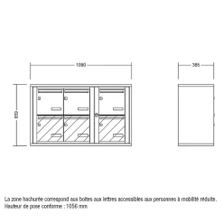 Bloc collectif , 3x2, grade 3, simple face, Intérieur, fixation murale, Gris clair RAL 7035 finition brillante-Leabox.com Best
