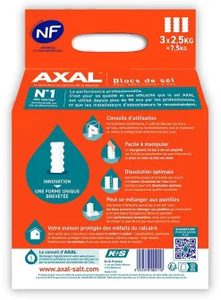Blocs de sel pour adoucisseur d'eau, lot de 3 x 2.5 kg-Axal