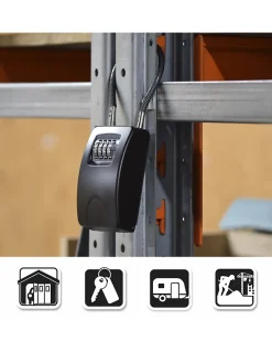 Boite à clé à combinaison, 4 chiffres, acier, 47x75mm, avec câble, noir --Thirard