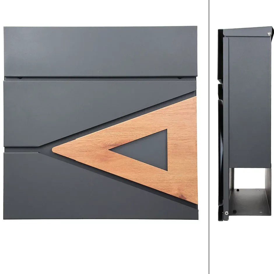 Boite aux lettres anthracite, aspect bois avec rouleau a journaux et pied support-Ml-Design New