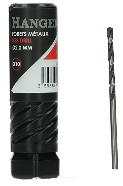 Boite de 10 forets métaux HSS taillés meulés diamètre 2mm - - 155132^Hanger