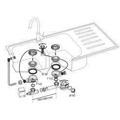 Bonde à panier avec commande à câble 90mm, trop-plein et siphon extra-plat blanc-Wirquin Clearance