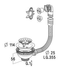 Bonde à panier avec trop plein, plateau chromé Diamètre 114 -^Nicoll Best