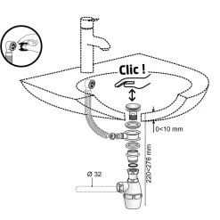 Bonde à panier blanche 90mm et trop-plein avec siphon réglable^Wirquin Clearance