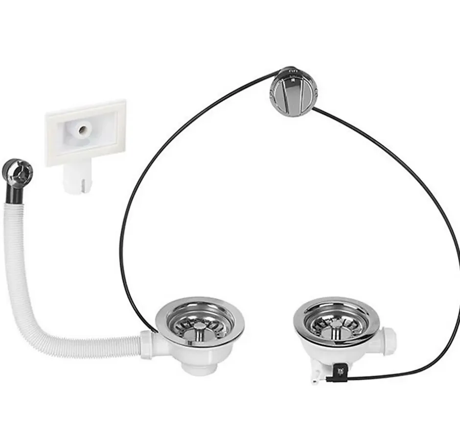 Bonde à panier pour évier 2 bacs - Chromé avec trop plein^Wirquin Hot