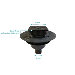 Bonde carrée pour receveur de douche, 105mm, sortie verticale Ø50mm, noir, Showerplate-Galedo Discount