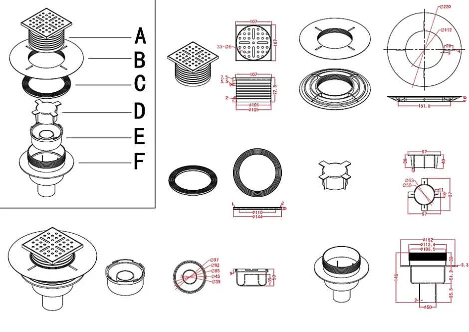 Bonde de douche centrale verticale gris Showerplate^Galedo