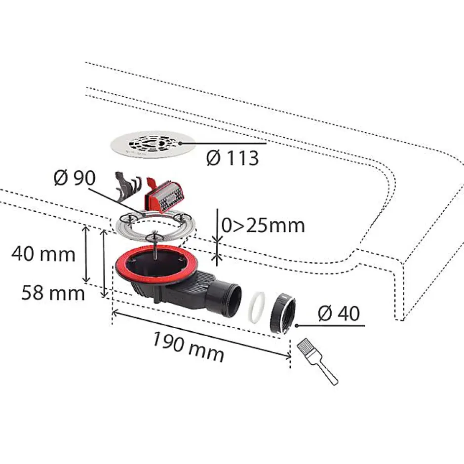 Bonde de douche SLIM + ø40 mm grille plate inox brossé-Wirquin Best