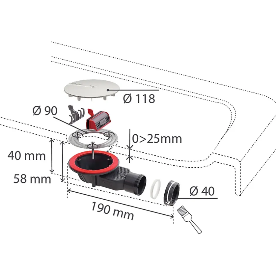 Bonde de douche SLIM + ø40 mm dôme métal-Wirquin New