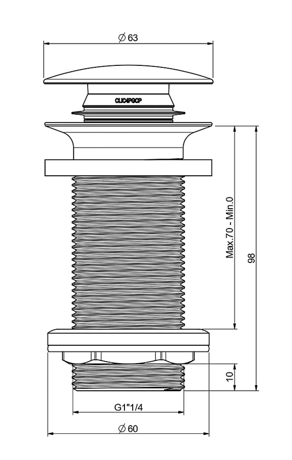 Bonde de lavabo ø 63 mm avec clapet clic clac blanc sans trop plein-Rousseau Online