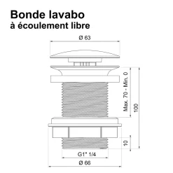 Bonde de lavabo à écoulement libre Ø 60 mm laiton noir^Rousseau New