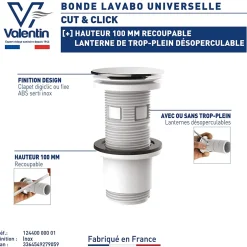 Bonde de lavabo ø65 mm avec clapet clic clac ou fixe^Valentin Hot